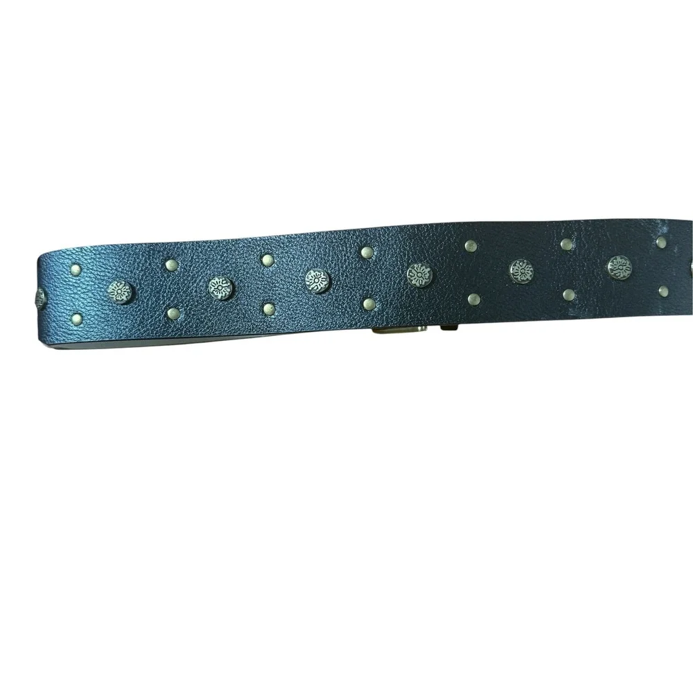 BCBG Black Pebbled Faux Leather Studded Medallion Wide Waist Belt Small